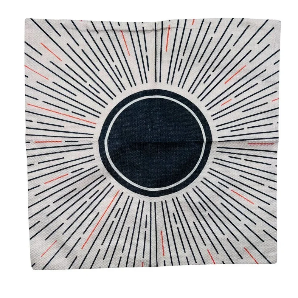 Abstract Modern Pillow Sham Black Cream Zip 17”x17” Geometric Secret Spell Decor